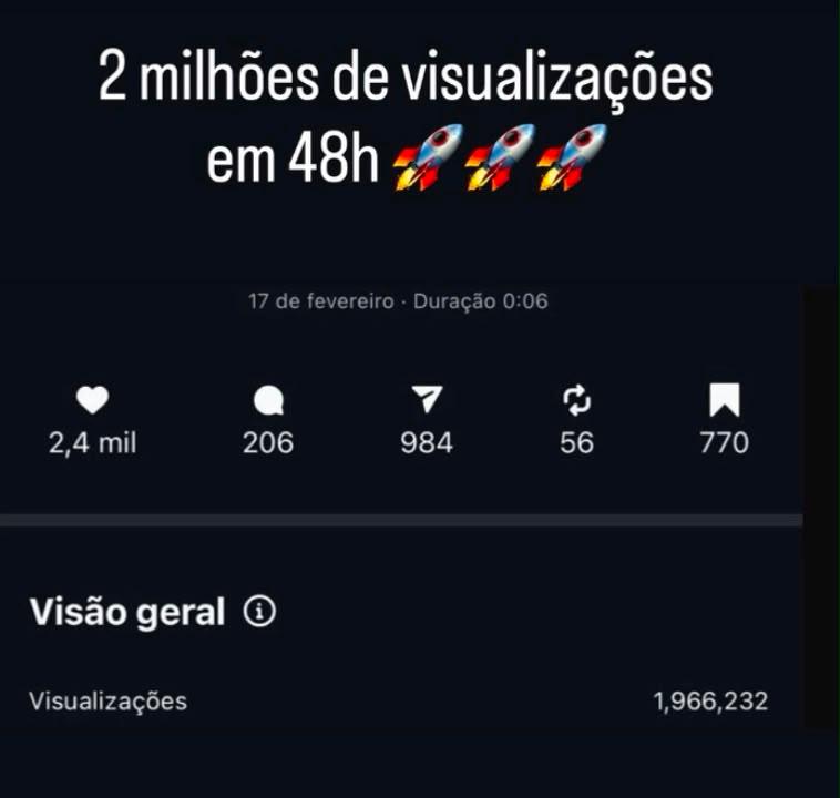 Print de 2 milhões de visualizações em 48 horas