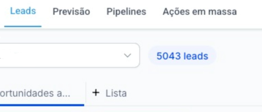 Print do painel de leads mostrando 5043 leads